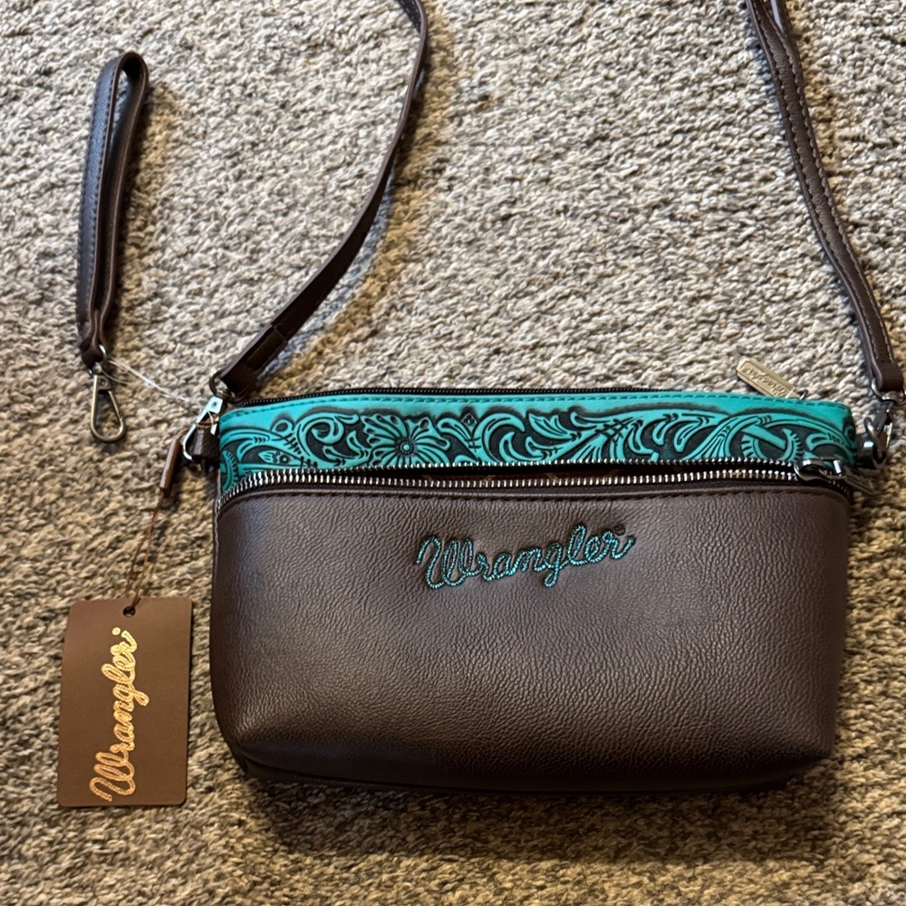 Wrangler Teal and Brown Crossbody Bag